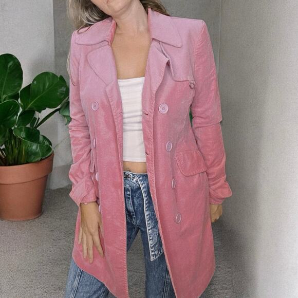 BEBE Vintage Pink Corduroy Button Front Coat Peacoat Jacket Size Large - Picture 2 of 8